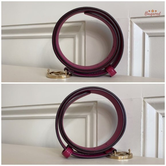 Authentic GUCCI Fuchsia Pink Coated Calfskin Leather Interlocking G Belt 85/34 main image 5
